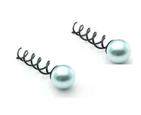 Spin pins Hair Spirals w/ turquoise pearl 2 pcs