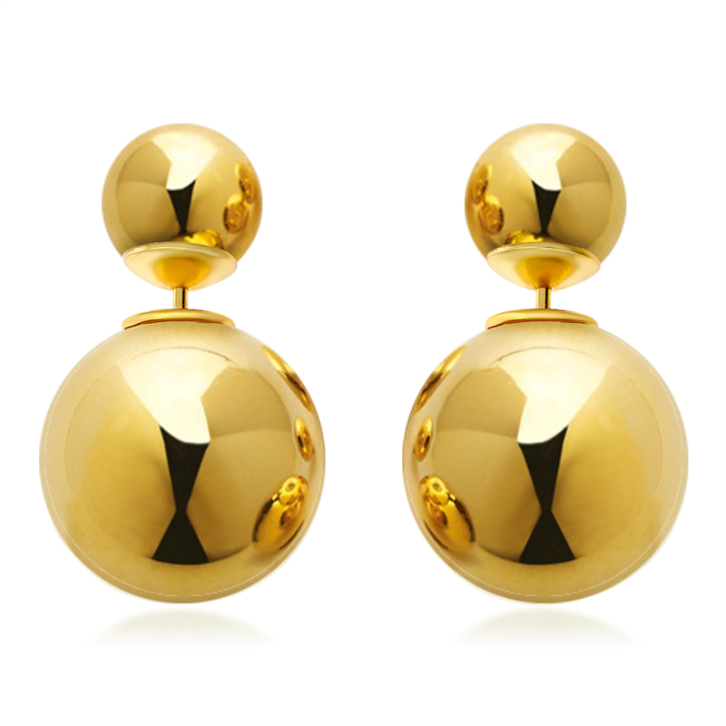 Double pearl earrings, gold