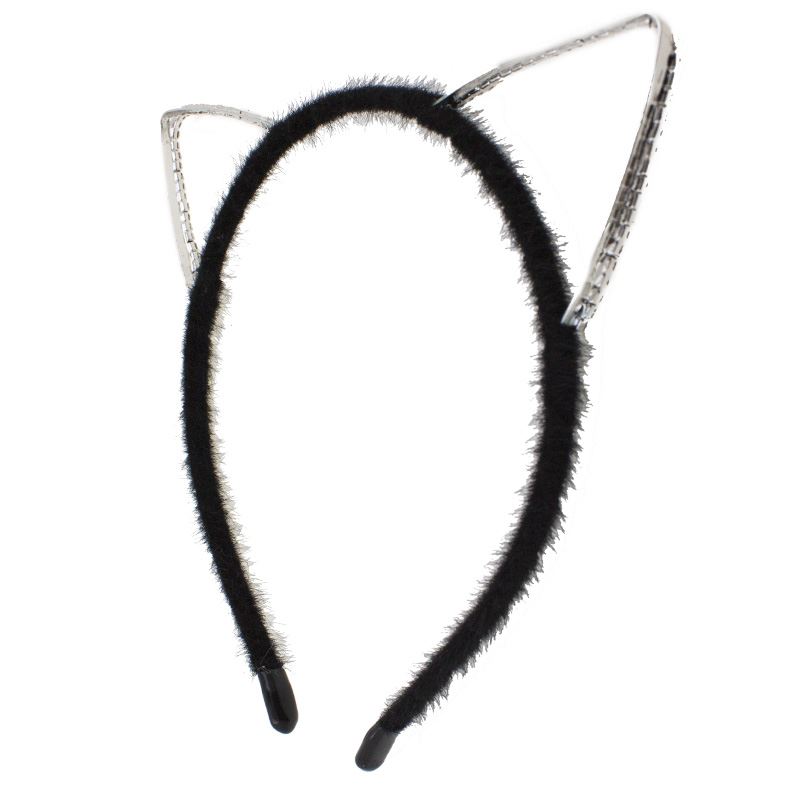 Plush and Diamond Hairband with Cat Ears
