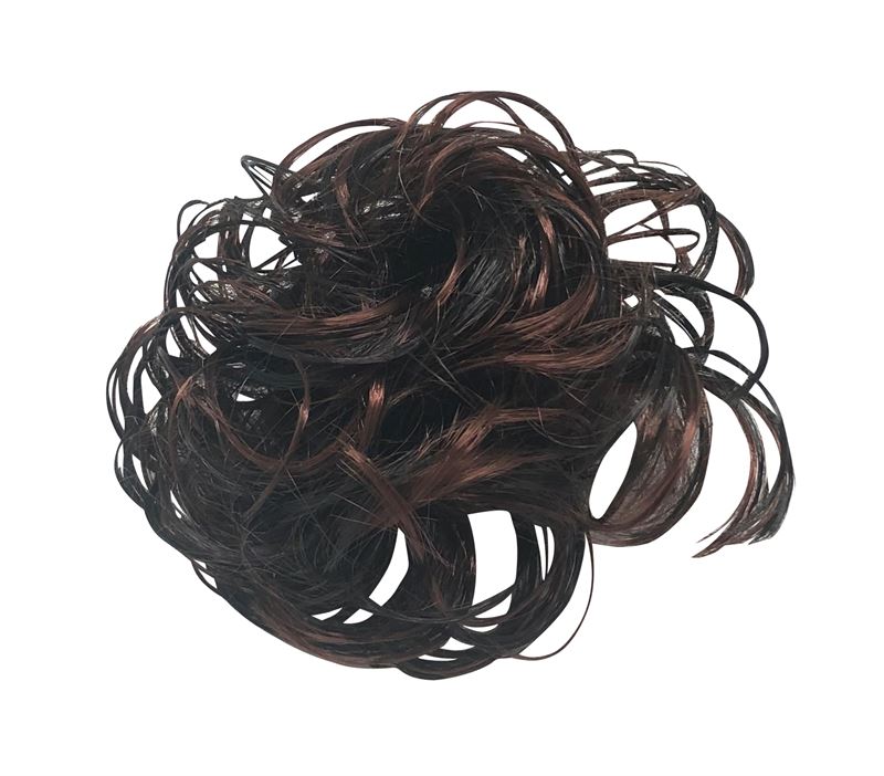 Messy Bun Hair Elastic with Curly Artificial Hair - Brown/Black Mix
