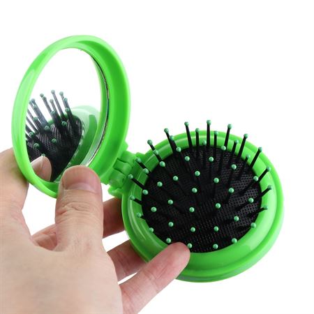 Compact makeup mirror with brush - green