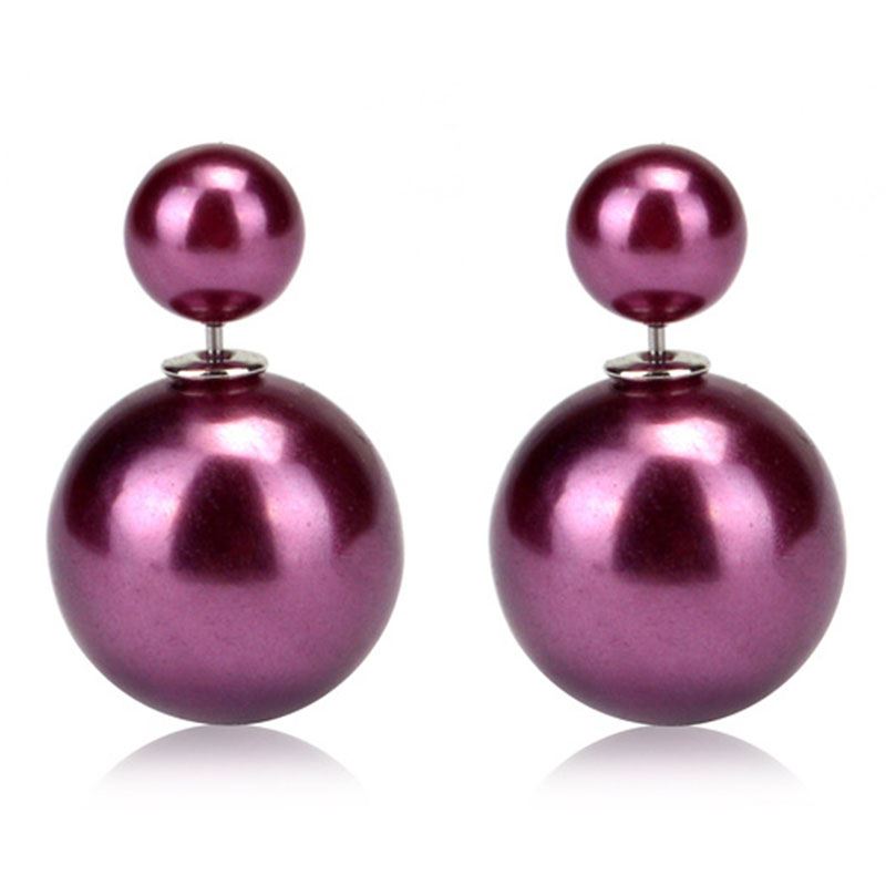 Double pearl earrings, purple