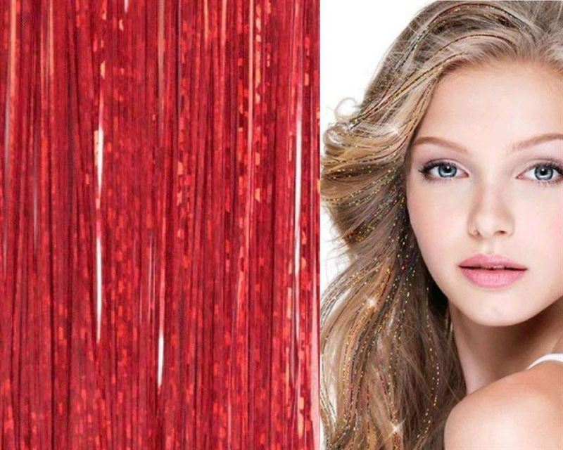 Bling Glitter Extensions - 100 pieces of glitter hair extensions, 80 cm - Red