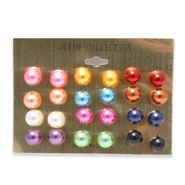 Pearl earrings pack with 12 pairs in different colors