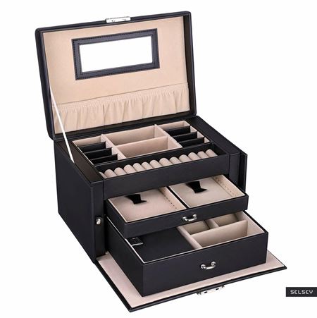 Luna XL jewelry box in leather with 20 compartments - black