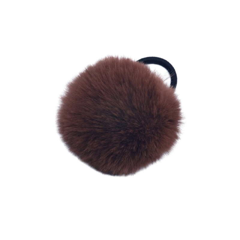 Pom Pom Fur with Hair Elastic - Brown