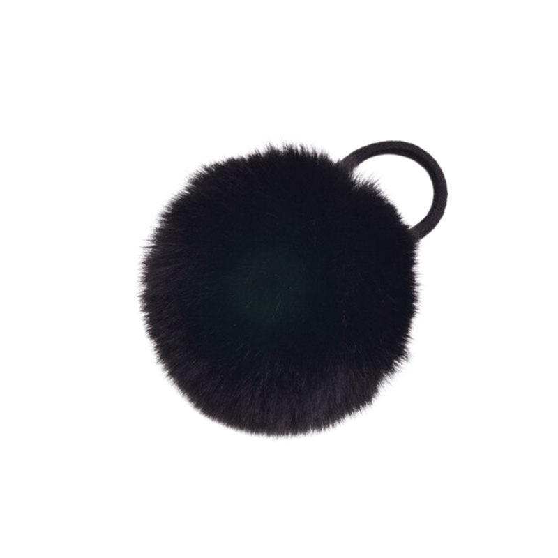 Pom Pom Fur with Hair Elastic - Black