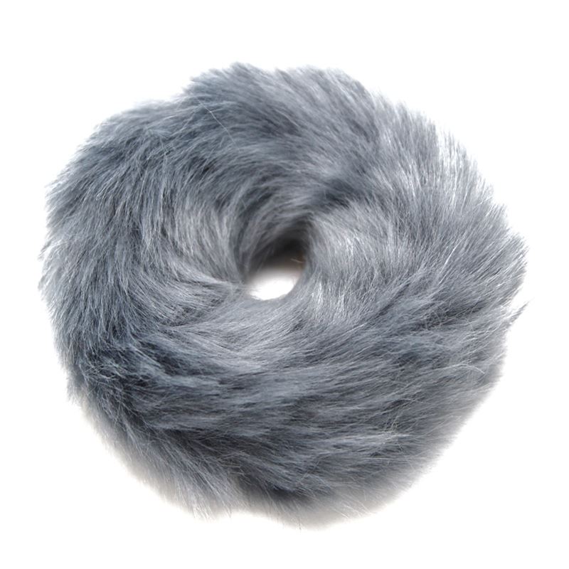 Hair elastic with fur - faux scrunchie, gray